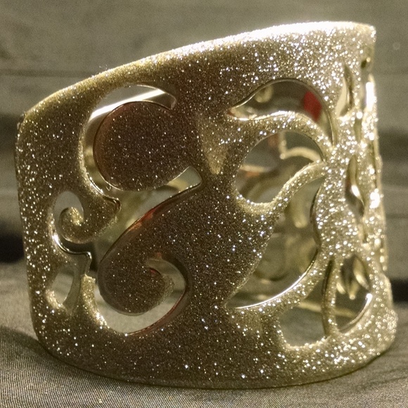 Bling Sparkle Glitter Filigree Wide Cuff Bracelet